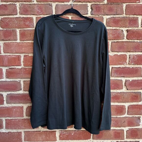 Eileen Fisher Organic Cotton Jersey Long Sleeve top black 1X NEW - Picture 1 of 6